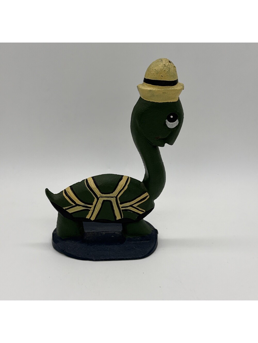 Vintage Cast Iron Long Neck Turtle Figurine Doorstop Paperweight Yellow Ha